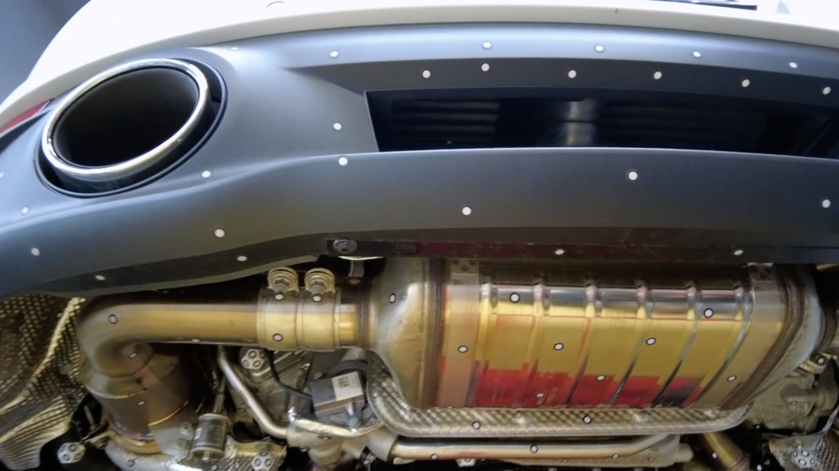 The undercarriage of a Porsche